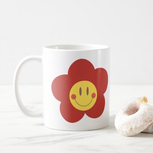 Süße Smiley-Blume Retro-Ästhetik Glückliches Gesic Kaffeetasse (Mit Donut)