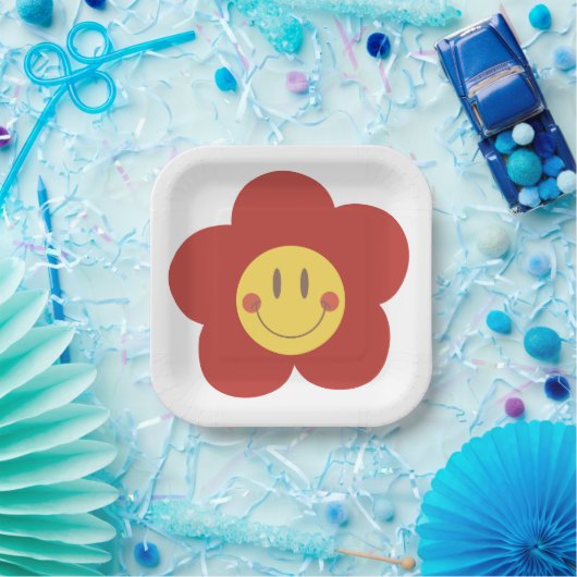 Süße Smiley-Blume Retro-Ästhetik Glückliches Gesic Pappteller (Party)