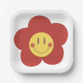 Süße Smiley-Blume Retro-Ästhetik Glückliches Gesic Pappteller