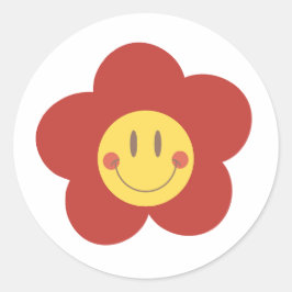 Süße Smiley-Blume Retro-Ästhetik Glückliches Gesic Runder Aufkleber