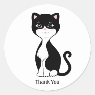 Süße Smoking-Katze Cartoon Danke Runder Aufkleber