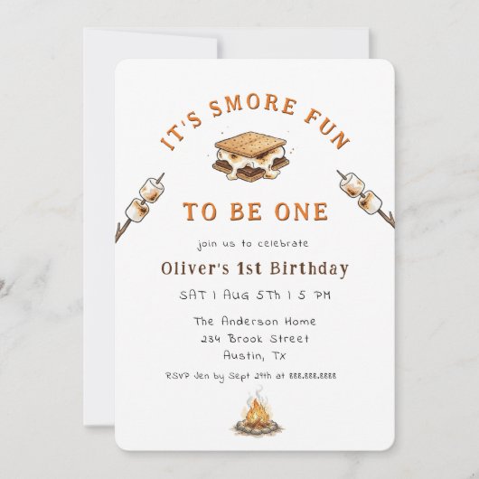 Süße Smores Camping 1. Geburtstag Einladung (Vorderseite)