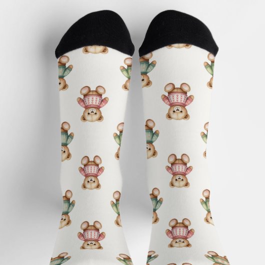 Süße Socken mit Weihnachts-Teddybär in Pullovern (Oben)