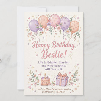 Süße Soft-Pastell-Happy-Birthday-Beste-Freundin-Ka Einladung