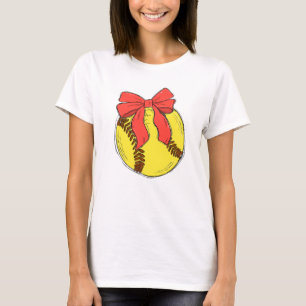 Süße Softball mit roter Schleife Coquette Design T-Shirt
