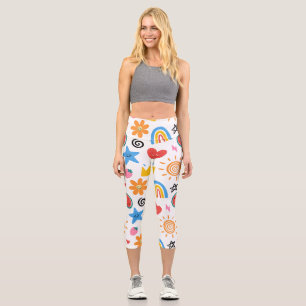 Süße Sommer-Doodle Whimsical-Nahtloses Muster Capri Leggings
