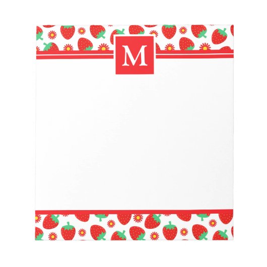 Süße Sommer Erdbeeren Monogramm Notizblock (Vorderseite)