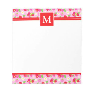 Süße Sommer-Erdbeeren-Monogramm Notizblock