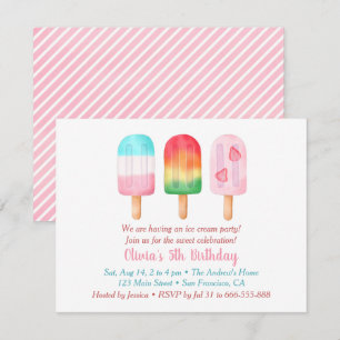 Süße Sommer Mädchen Geburtstag, Eiscreme-Party Einladung