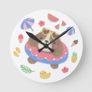 Süße Sommer Spaniel Hund Illustration Runde Wanduhr