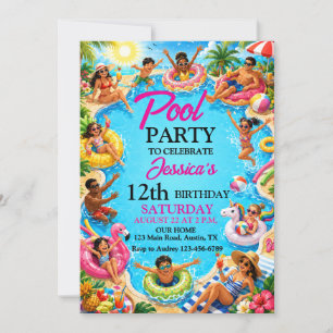 Süße Sommer-Splash-Pool-Party-Geburtstag Einladung