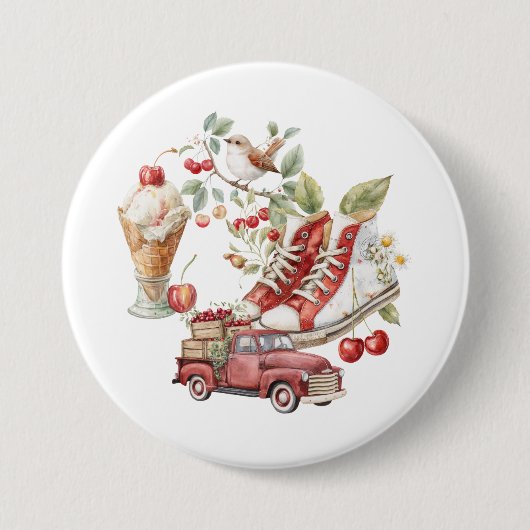 Süße Sommerkirschen Button (Vorderseite)