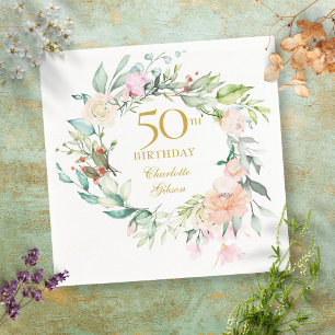 Süße Sommerrosen-Girlande 50. Geburtstag Serviette