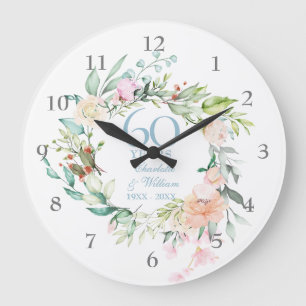 Süße Sommerrosen-Girlande 60. / 75. Hochzeitstag Große Wanduhr