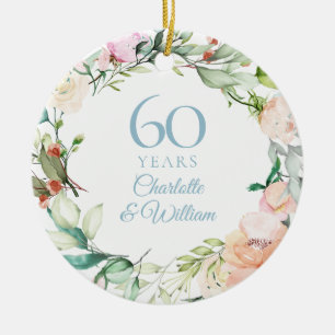 Süße Sommerrosen-Girlande 60. Hochzeitstag Keramik Ornament