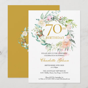 Süße Sommerrosen-Girlande Monogramm 70. Geburtstag Einladung