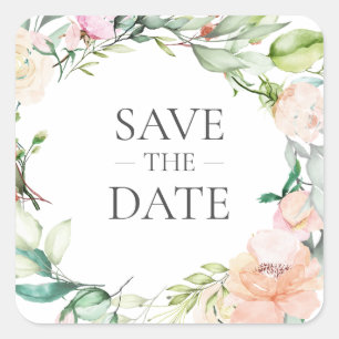 Süße Sommerrosen-Girlande Save-the-Date Quadratischer Aufkleber