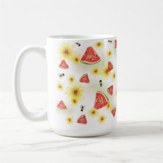 Süße Sommerstimmung Wassermelone, Sonnenblumen und Kaffeetasse