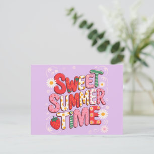 Süße Sommerzeit Coquette Erdbeere Retro Strand  Postkarte