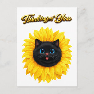 Süße Sonnenblume Schwarze Katzengesicht Denkt an D Postkarte