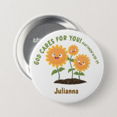 Süße Sonnenblumen Gott sorgt Bibelvers Button (Vorne & Hinten)