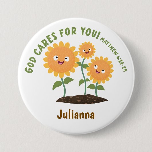 Süße Sonnenblumen Gott sorgt Bibelvers Button (Vorderseite)