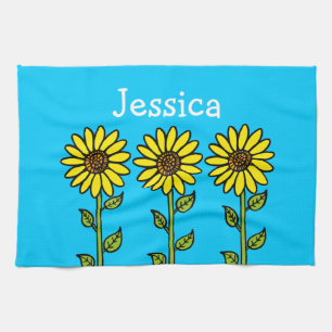 Süße Sonnenblumen-Illustration mit personalisierte Geschirrtuch