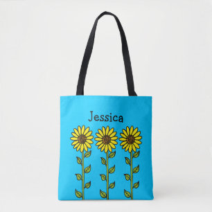 Süße Sonnenblumen-Illustration mit personalisierte Tasche