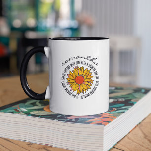 Süße Sonnenblumen-Schrift Bibelvers Sprüche 31 Tasse