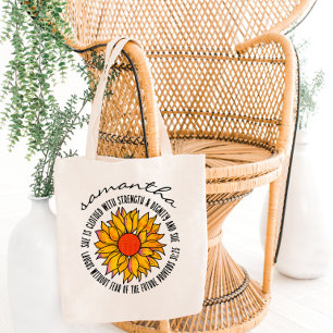 Süße Sonnenblumen-Schrift Bibelvers Sprüche 31 Tragetasche