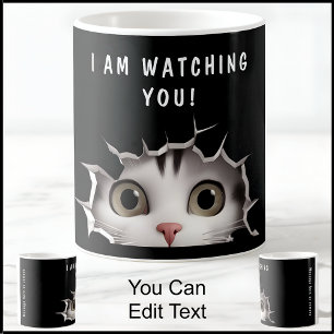 Süße spähende Katze beobachtet dich Lustige Neuhei Kaffeetasse