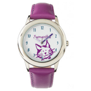 Süße spähende lila Kitty-Katze Name Kinder Armbanduhr