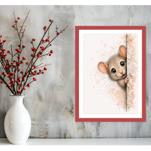 Süße spähende Maus Wandkunst Minimalistischer Mäus Poster