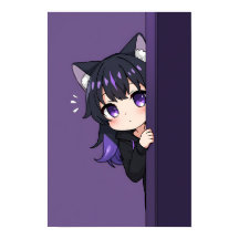 Süße spähende Neko Chibi – Schüchterne lila Katzen