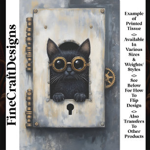 Süße spähende Steampunk-Schwarze Katze AP3 Decoupa Seidenpapier