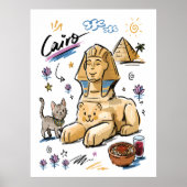 Süße Sphinx Kairo Ägypten Doodle-Kunst Poster (Vorne)