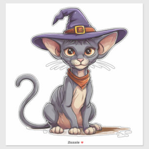 Süße Sphynx-Katze in Hexenhut Aufkleber