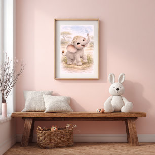 Süße Spielende Baby-Elefanten-Kinderzimmer Raum Ki Poster