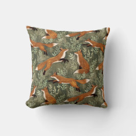 Süße, spielerische Füchse in Rostbraun auf Olivgrü Kissen
