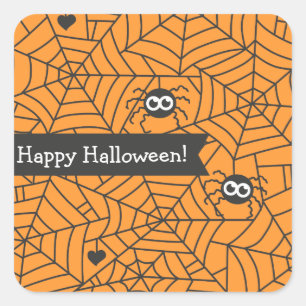 Süße Spinnen, Spinnennetz, Halloween Quadratischer Aufkleber