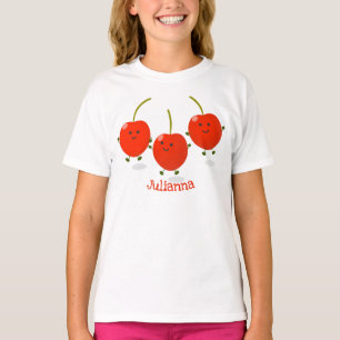 Süße springende rote Kirschen Cartoon-Illustration T-Shirt