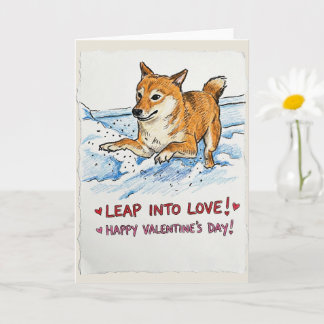 Süße "Sprung in die Liebe" Shiba Inu Valentinstag  Karte