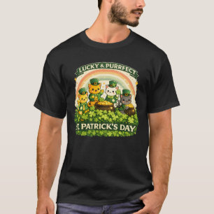 Süße St. Catricks Day Glückskatzen & Regenbogen Mä T-Shirt