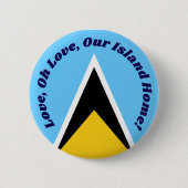 Süße St. Lucia-Flagge Blau Gelbe Hymnenphrase Text Button (Vorderseite)