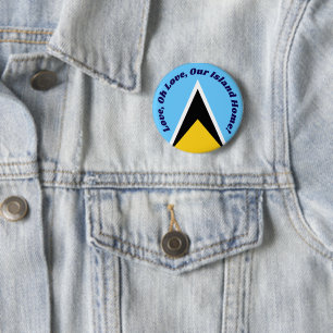 Süße St. Lucia-Flagge Blau Gelbe Hymnenphrase Text Button