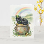 Süße St. Patrick's Day-Schwarze Katze Topf mit Gol Karte (Gelbe Blume)