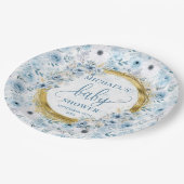 Süße staubblaue Blumen Golddusche personalisiert Pappteller (Schrägansicht)