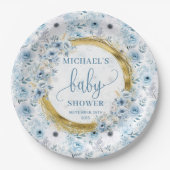 Süße staubblaue Blumen Golddusche personalisiert Pappteller (Vorderseite)