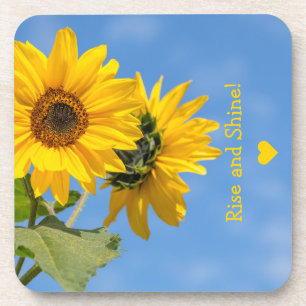 Süße Steh Auf Sonnenblumen Foto Text Hochladen Getränkeuntersetzer