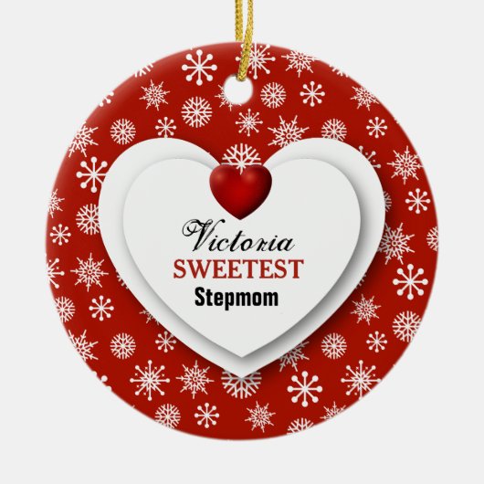 Süße STEPMOM Rote und weiße Schneeflocken A1 Keramikornament (Vorne)